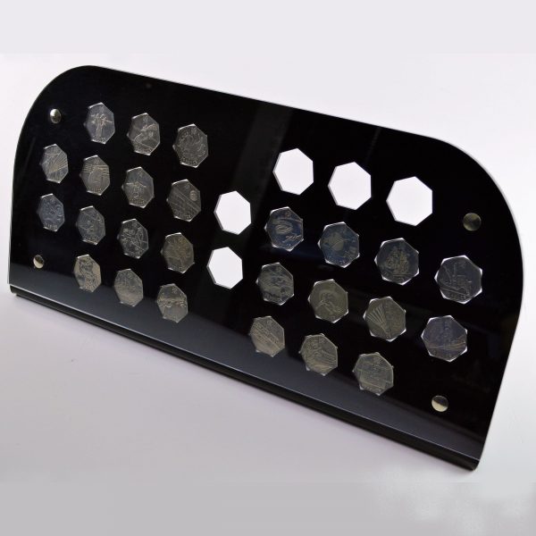 standing 30 hole 50p coin holder front side Coin Display Tray Case Holder