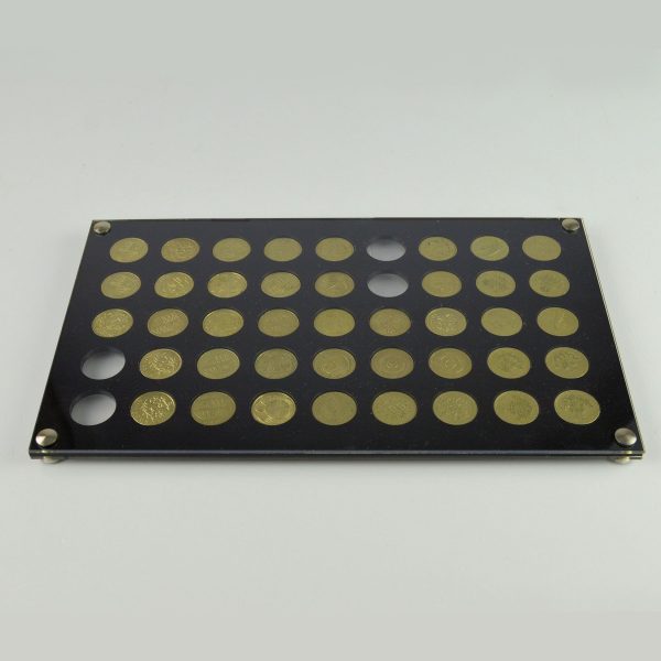 flat 45 hole old 1 pound coin holder front Coin Display Tray Case Holder - old round £1 coin