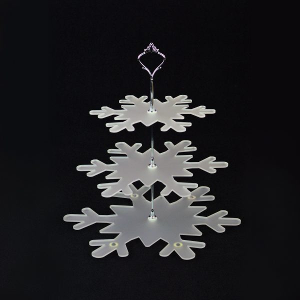 3 tier snowflake cake stand silver handle Christmas Snowflake Frozen Afternoon Tea Cup Cake Stand Frosted Acrylic