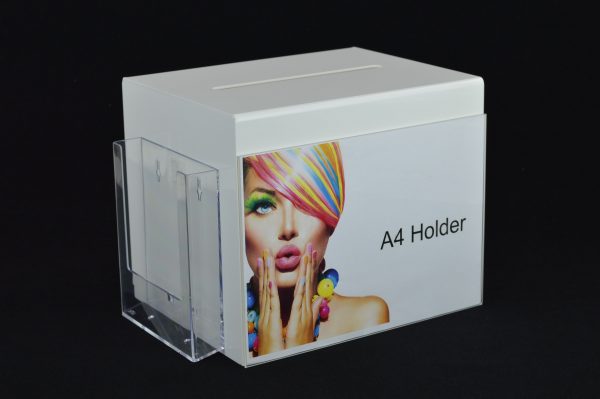 BB0017 white lh side front Large Ballot Comments Collection Suggestion Box with Leaflet Holder White