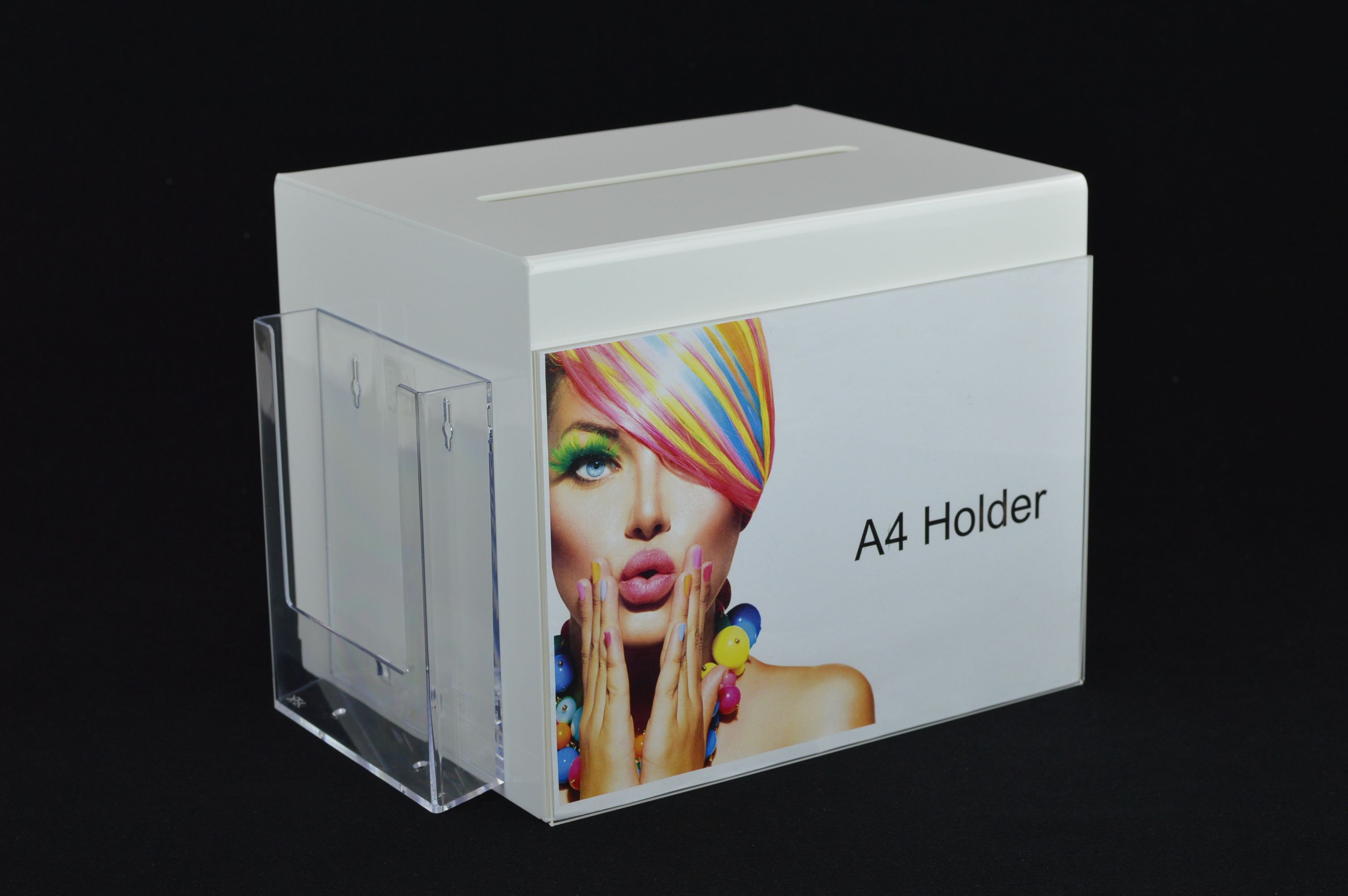 BB0017 white lh side front Large Ballot Comments Collection Suggestion Box with Leaflet Holder White